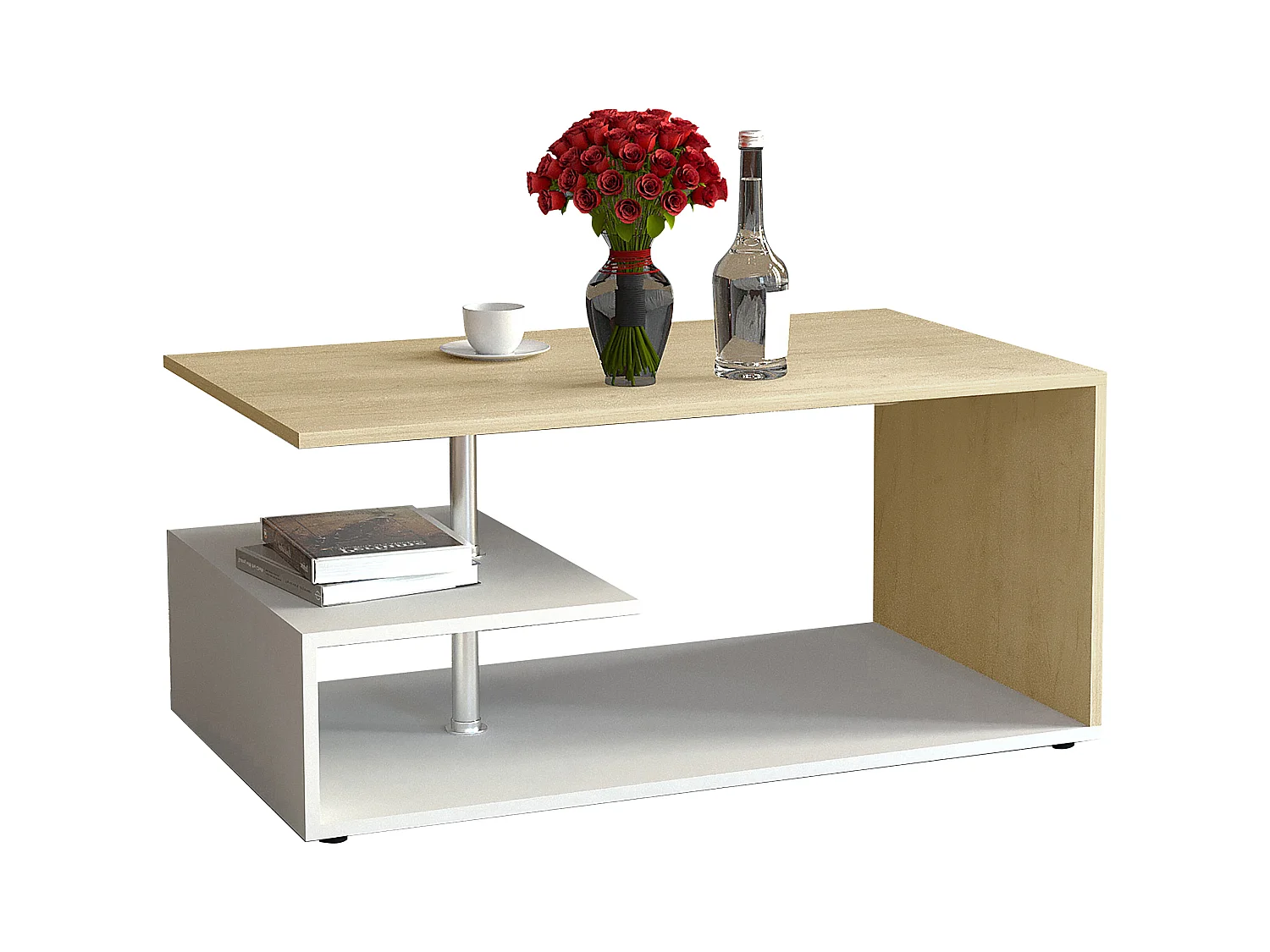 Side table & coffee table Maliso White / Honey oak H. 42 x W. 91 x D. 53 cm