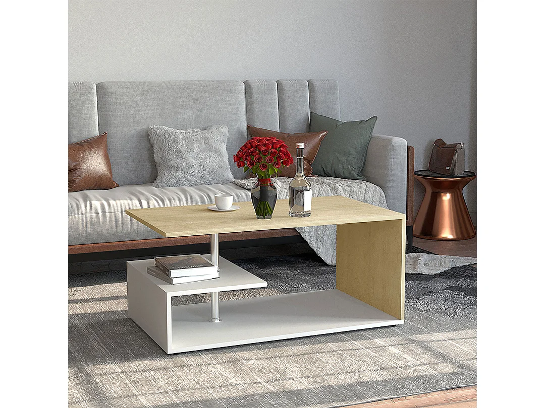 Side table & coffee table Maliso White / Honey oak H. 42 x W. 91 x D. 53 cm