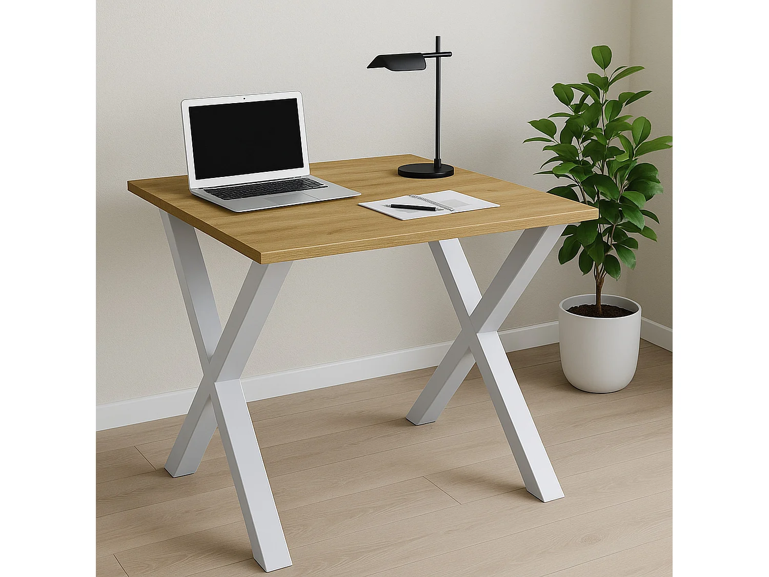 Desk Lona Silver / Honey oak H. 76 x W. 80 x D. 50 cm