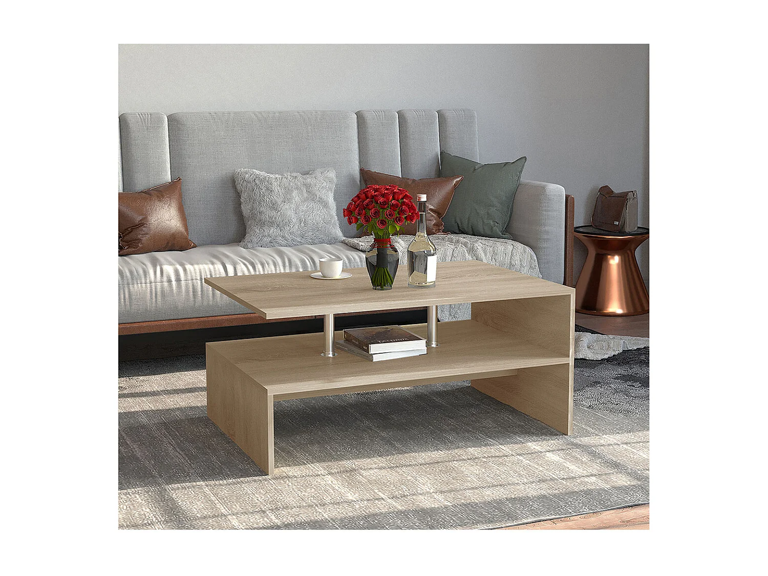 Side table & coffee table Maliso Sonoma Oak H. 42 x W. 90 x D. 60 cm