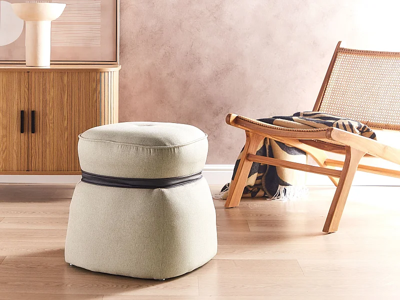 Pouf Hocker Stoffbezug Leinen beige quadratisch Polsterhocker 44cm hoch Monterey