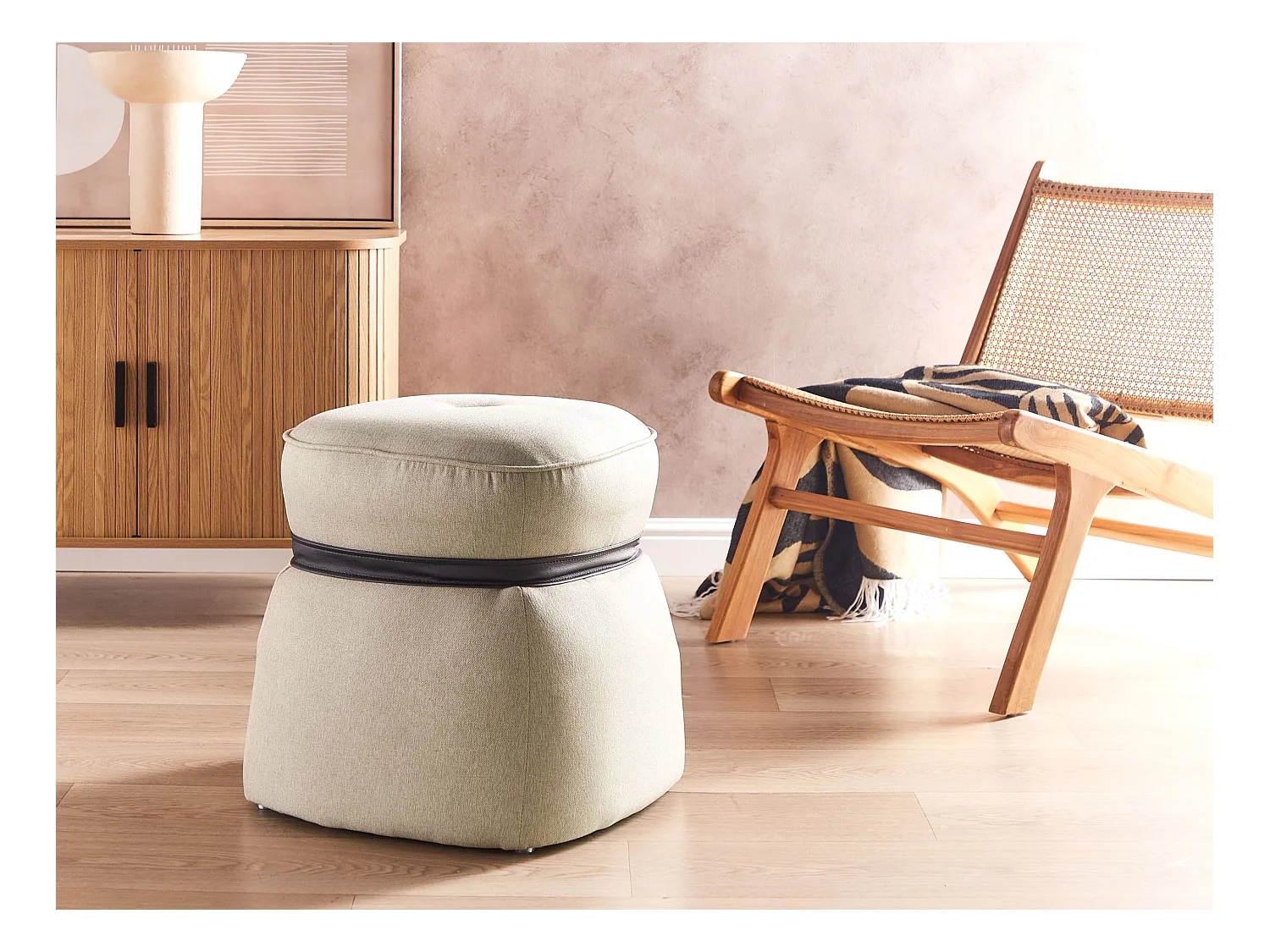 Puf MONTEREY Lino sintético Beige 45 cm 45 cm 44 cm