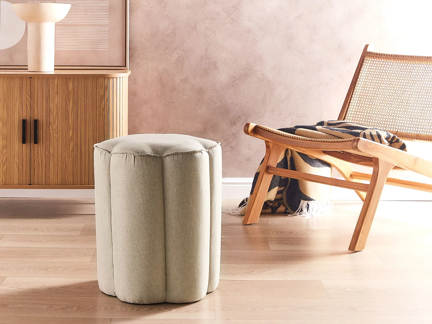 Pouf TAPPEN Kunstleinen Beige 39 cm 39 cm 45 cm