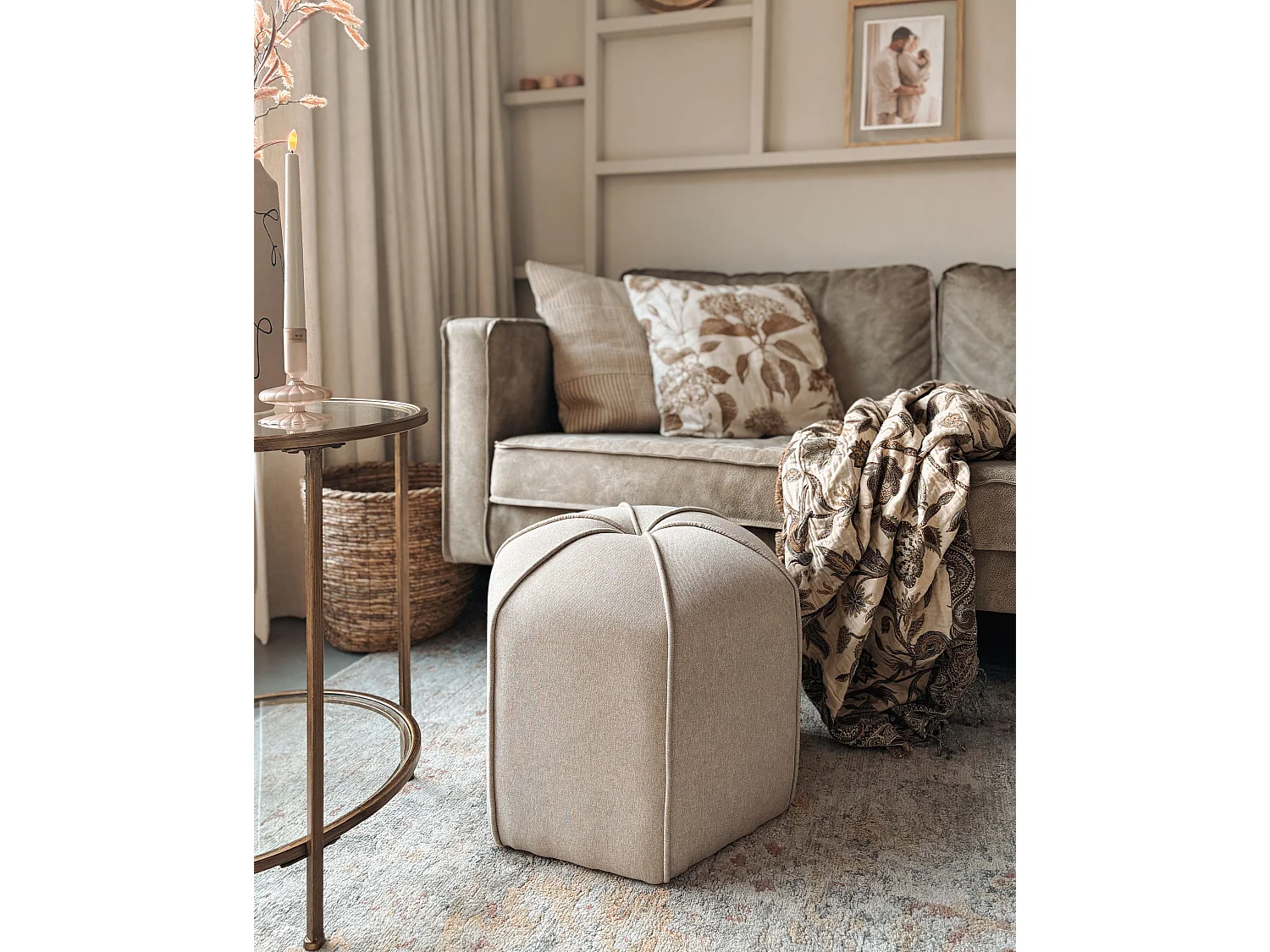 Pouf WISHEK Kunstleinen Beige 45 cm 45 cm 42 cm