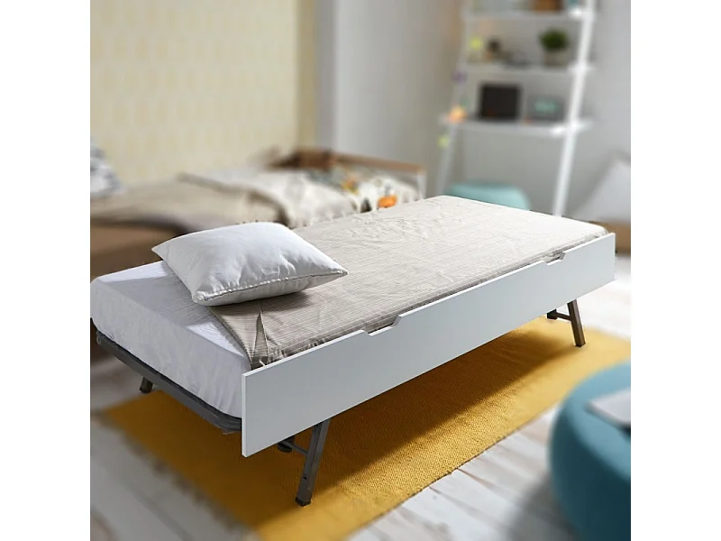 Ausziehbett MDF weiß gewaschen 105x190cm