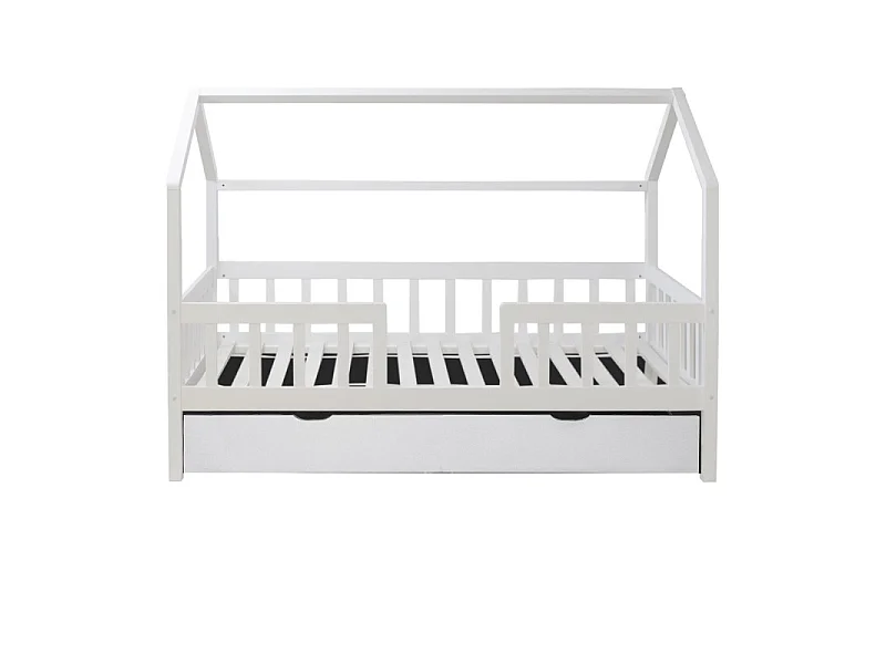 Cama casinha com grade + cama elevável de madeira branca 90x190cm