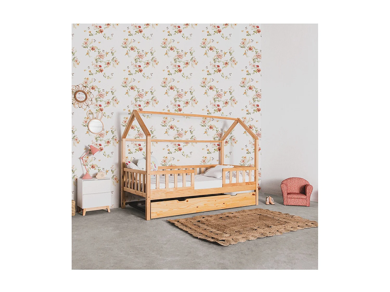 Letto casetta con Ringhiera + letto apribile legno pino 90x190cm