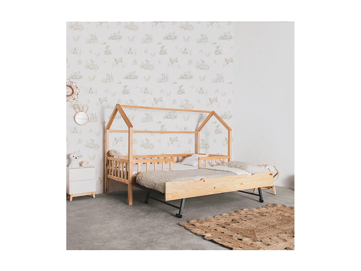 Letto casetta con Ringhiera + letto apribile legno pino 90x190cm