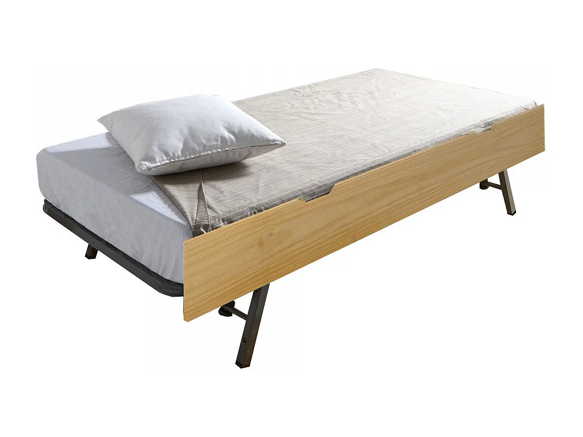 Cama casita con barandilla + cama elevable madera pino 90x190cm