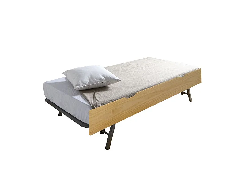 Lit cabane avec barrièrre + lit pieds pliants bois pin 90x190cm