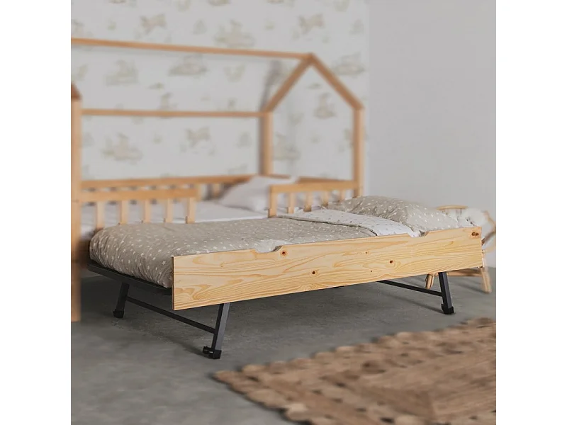 Ausziehbett Holz Kieferfarbe 105x190cm