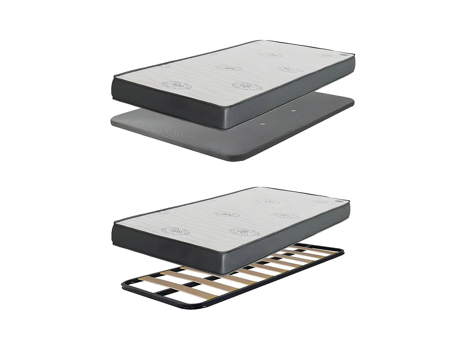 Cama y estante aglomerado blanco + somieres y colchones 65x199x96cm