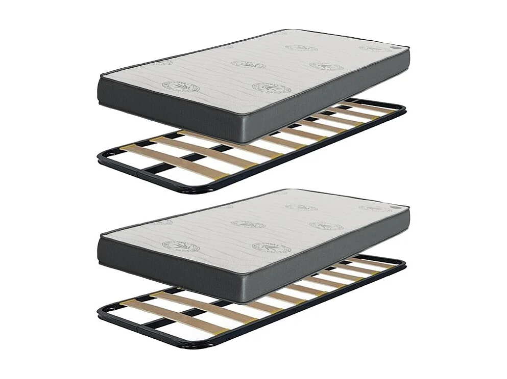 Lit + étagère aggloméré blanc + sommiers et matelas 65x199x96cm