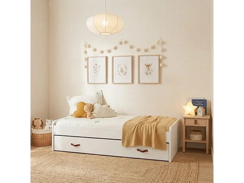 Lit avec pieds pliants blanc avec sommier et matelas 50x206x112cm