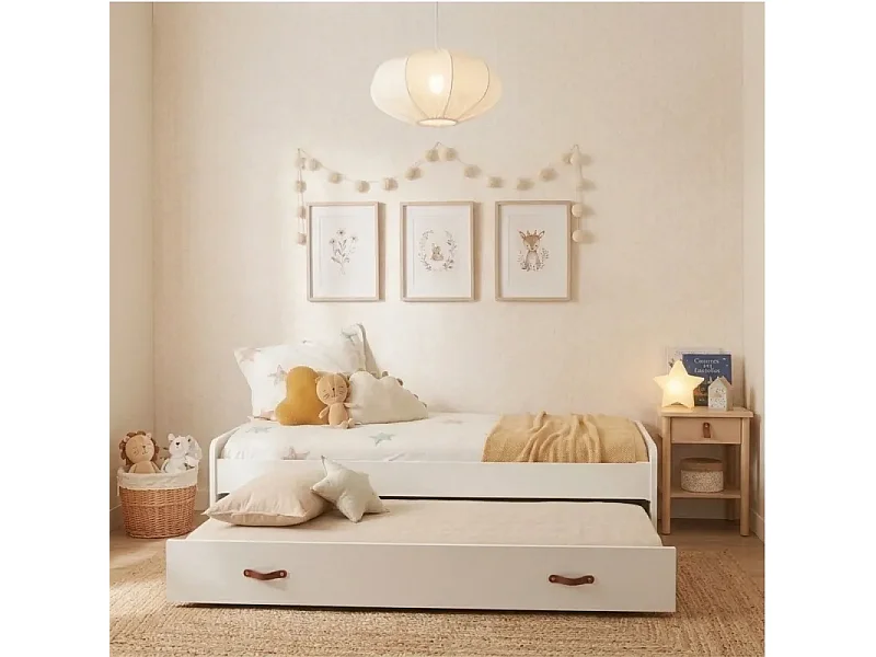 Lit avec pieds pliants blanc avec sommier et matelas 50x206x112cm