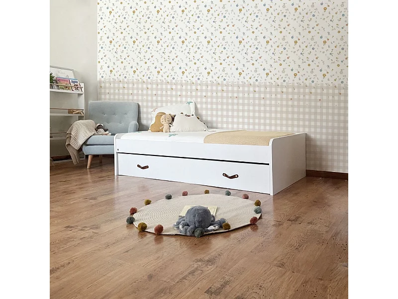 Lit avec pieds pliants  blanc avec sommier 50x206x112cm