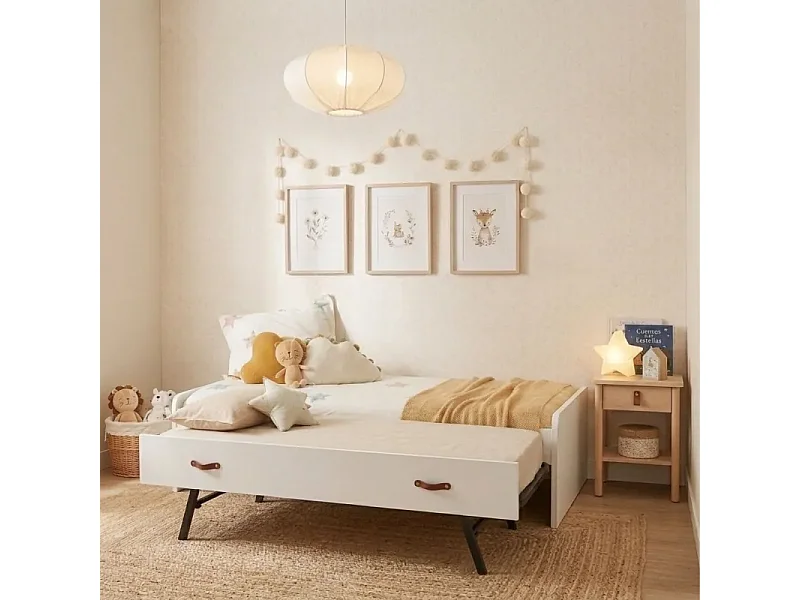 Cama + cama elevável branco com estrado 105/105 cm