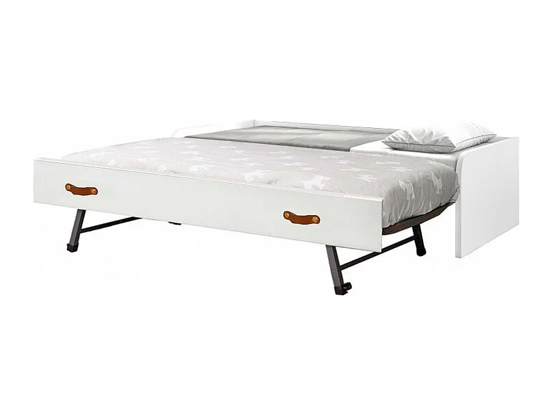 Bett + Ausziehbett mit Beine mit Lattenrost weiß 90/90 cm