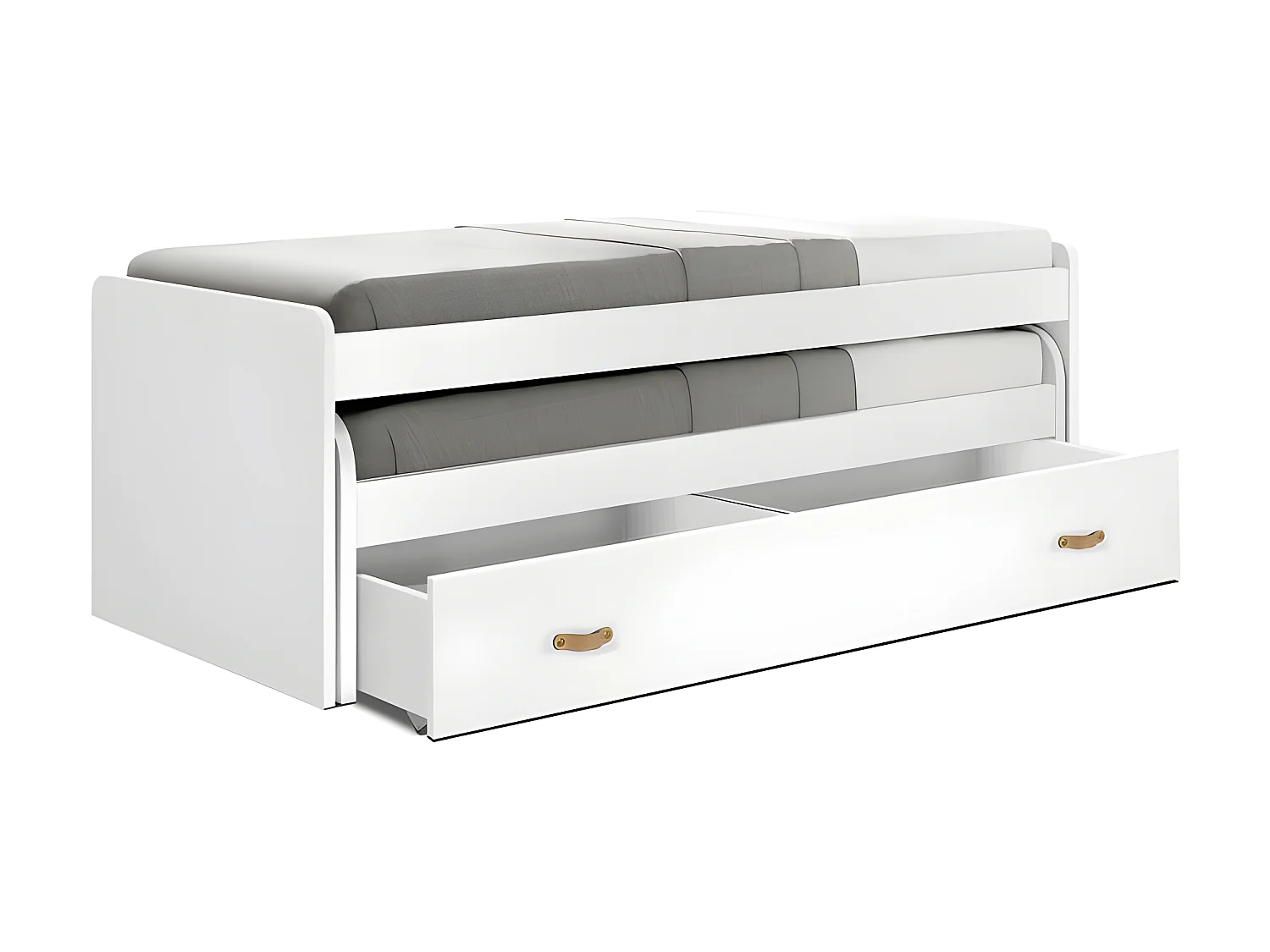 Letto + cassetti in truciolato bianco con materassi e basi da 90x190cm