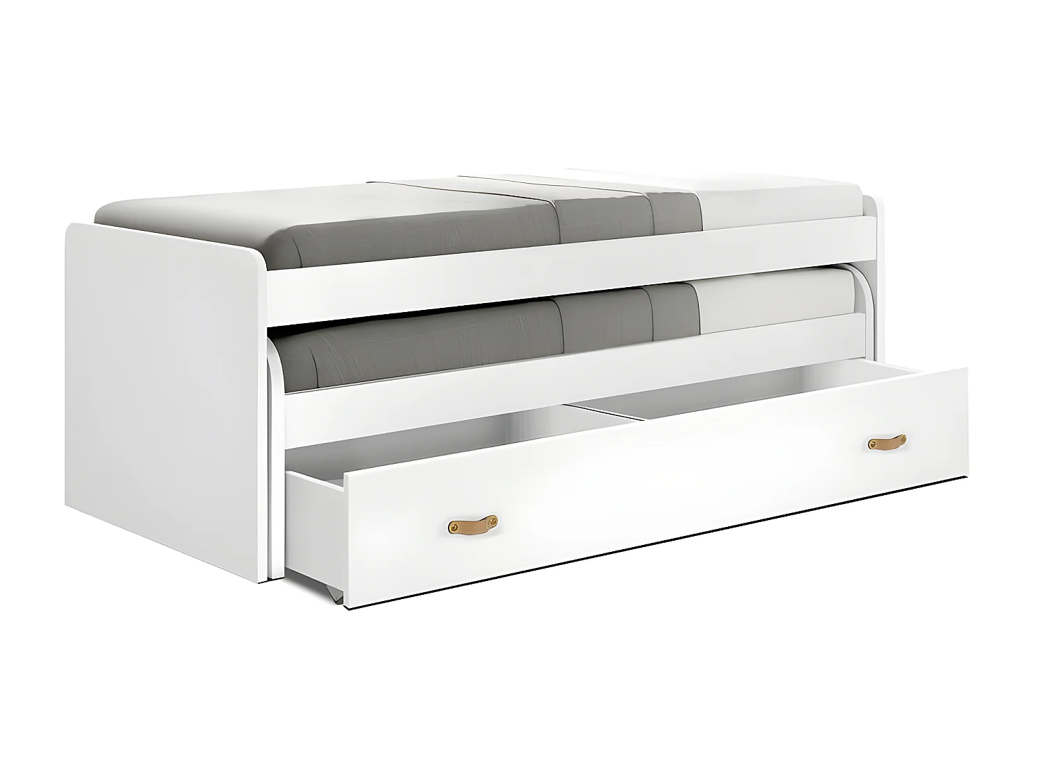 Letto + cassetti in truciolato bianco con materassi e basi da 90x190cm