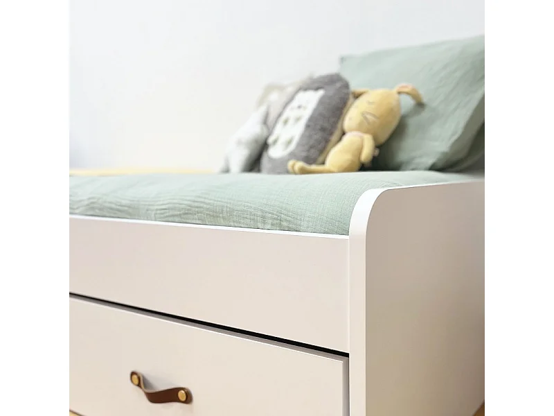 Lit avec tiroirs blanc et sommier et matelas 50x196x97cm