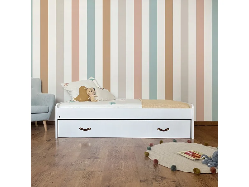 Bed + laden van spaanplaat wit met bedbodem en matras 105x190cm