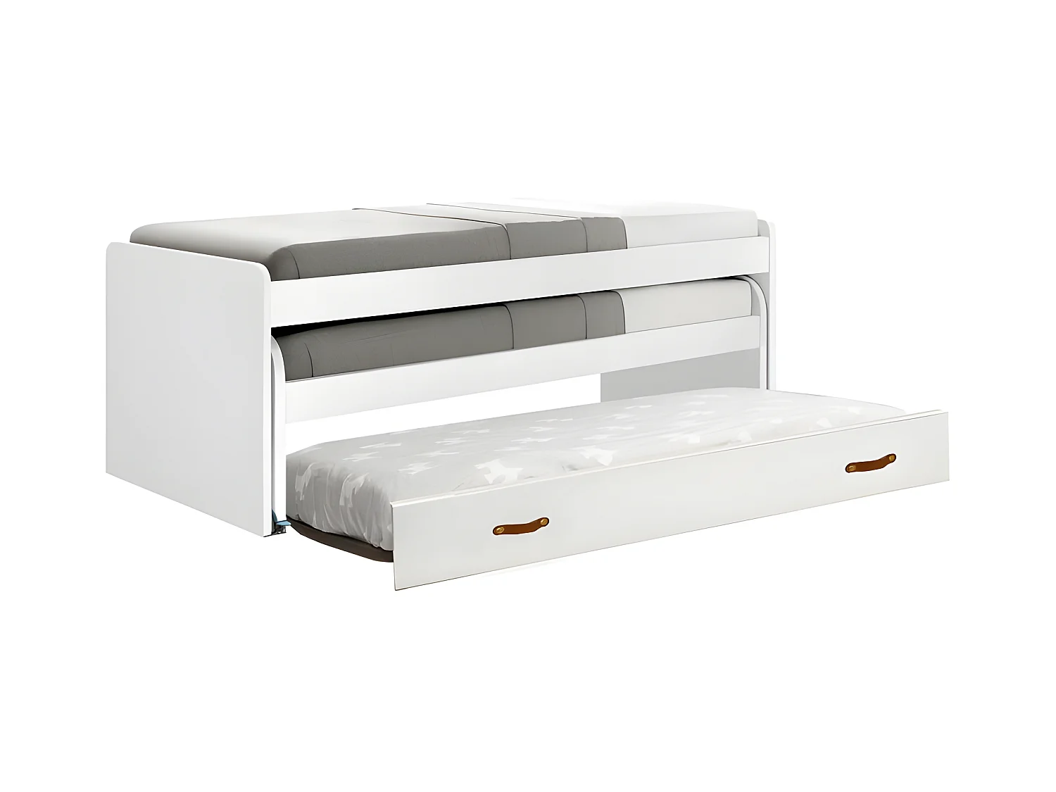 Cama tripla em aglomerado branco com estrados 90x200cm