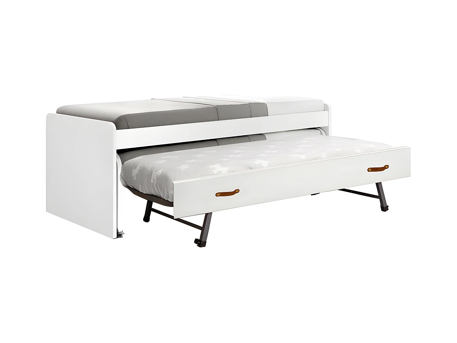 Cama tripla em aglomerado branco com estrados 90x200cm