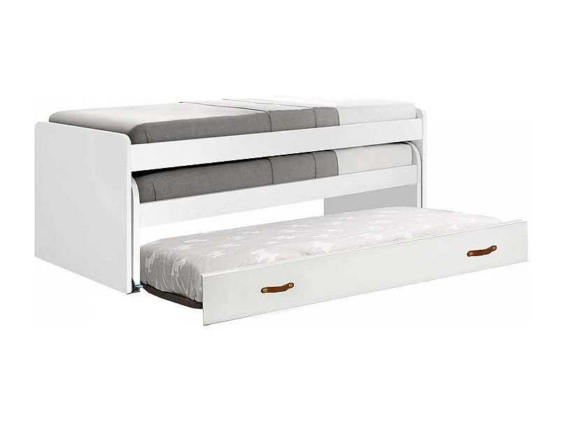 Cama triple aglomerado blanco con somieres 90x200cm