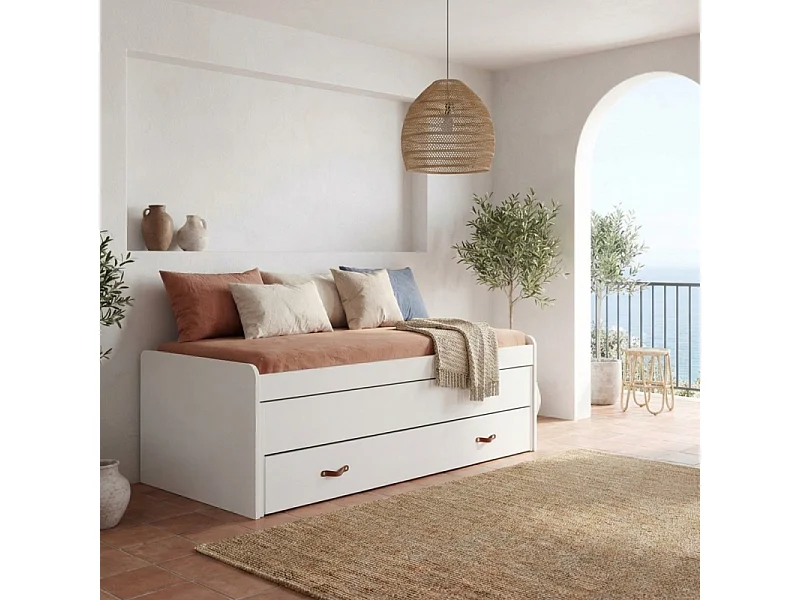 Cama tripla em branco com estrados 90x200cm