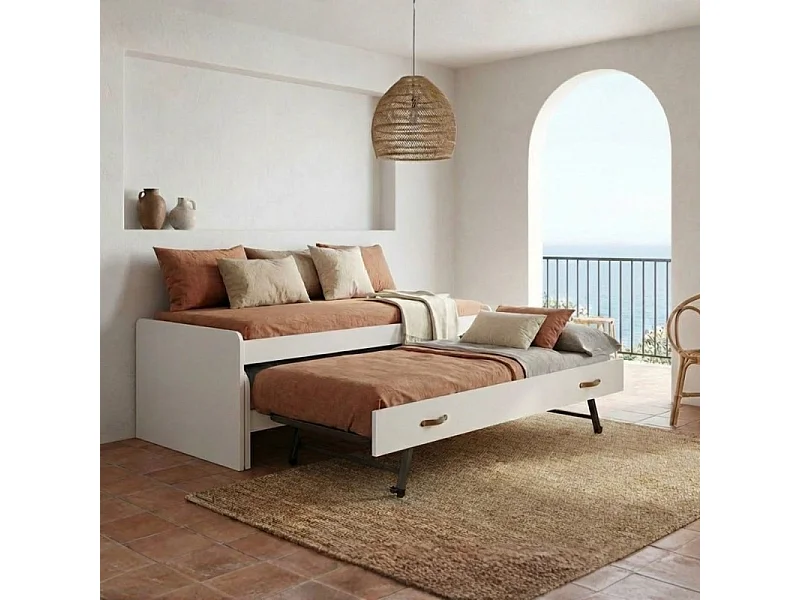 Cama tripla em branco com estrados 90x200cm