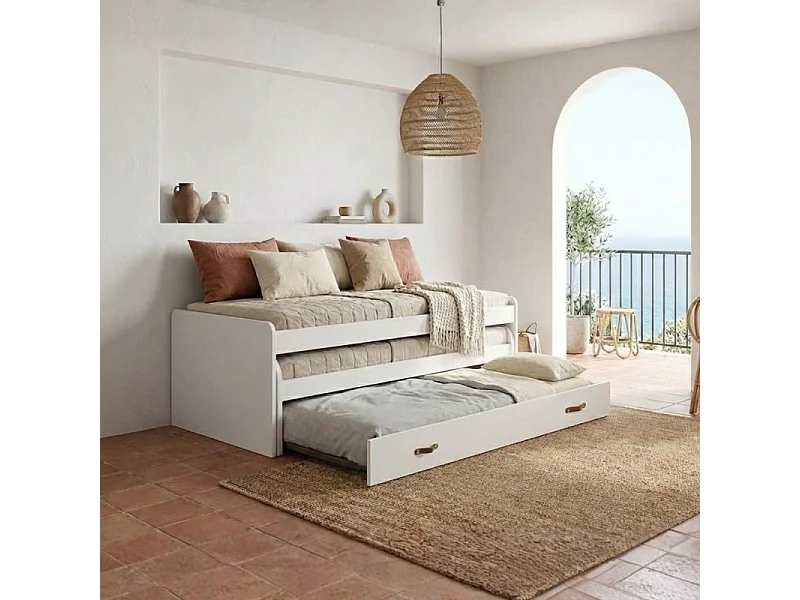 Cama tripla em branco com estrados 90x200cm