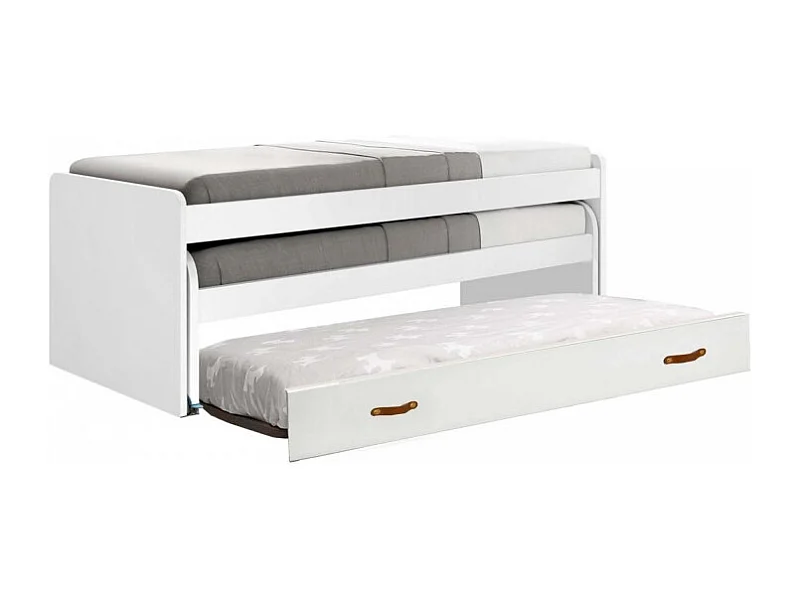 Cama tripla em branco com estrados 90x200cm