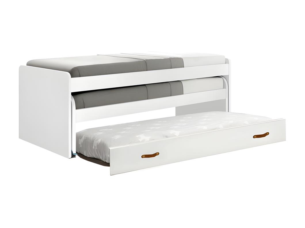 Cama triple aglomerado blanco con somieres 90x200cm