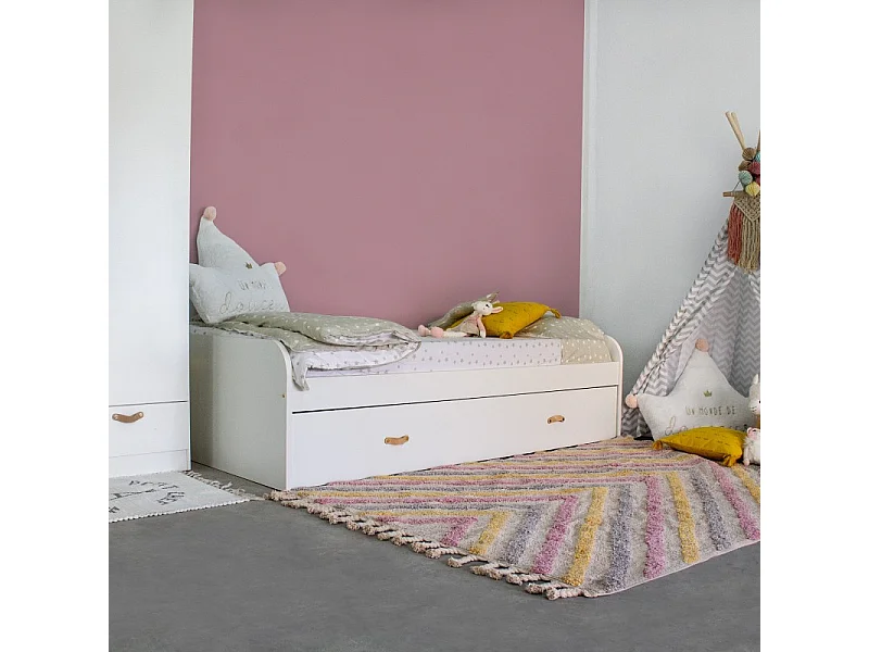 Letto + cassetti in truciolato bianco con rete 90x190cm