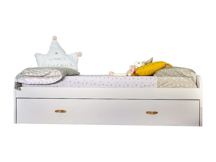 Lit + tiroirs en aggloméré blanc avec sommier 90x190cm