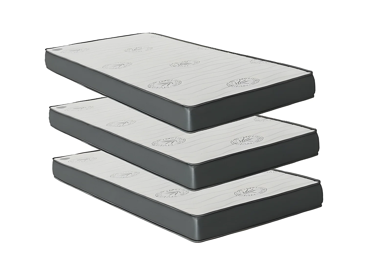 Bett dreifach mit Lattenrosten und Matratzen weiß 105x200cm