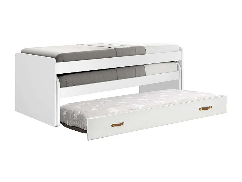 Cama triple aglomerado blanco con somieres y colchones 105x200cm