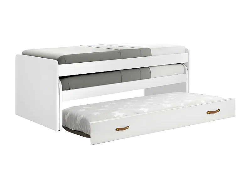 Cama triple aglomerado blanco con somieres y colchones 105x200cm