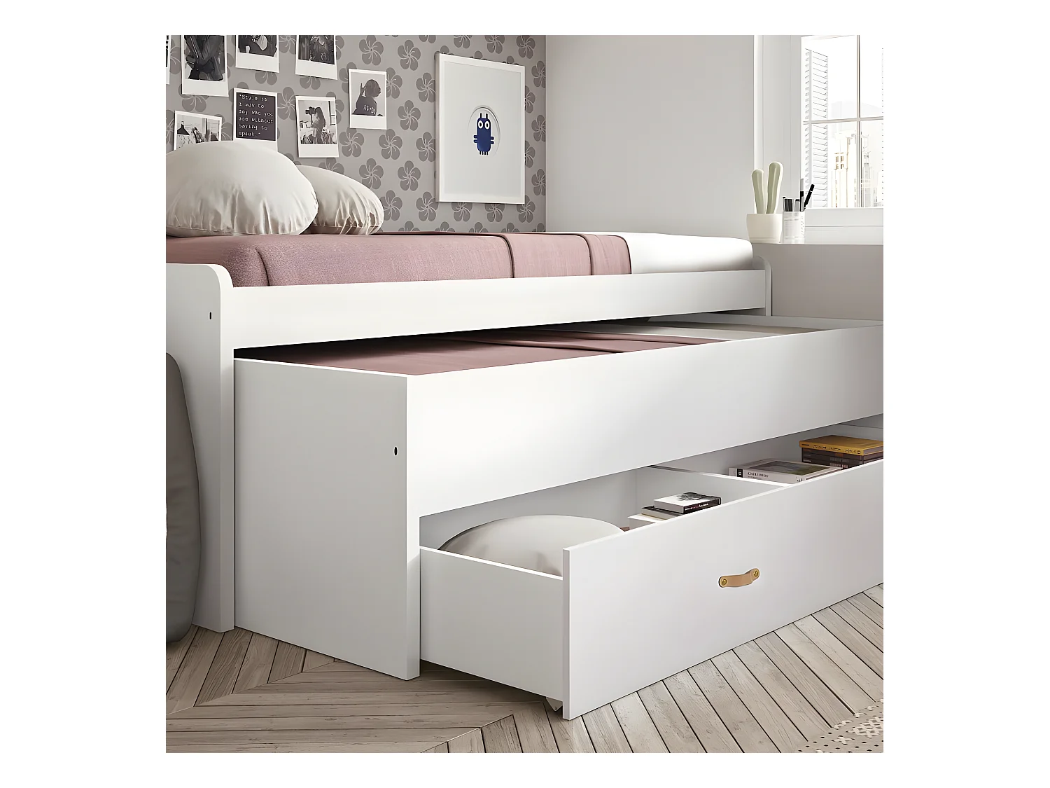 Bett 90 + Schubladen mit Lattenrost weiß 90x200cm