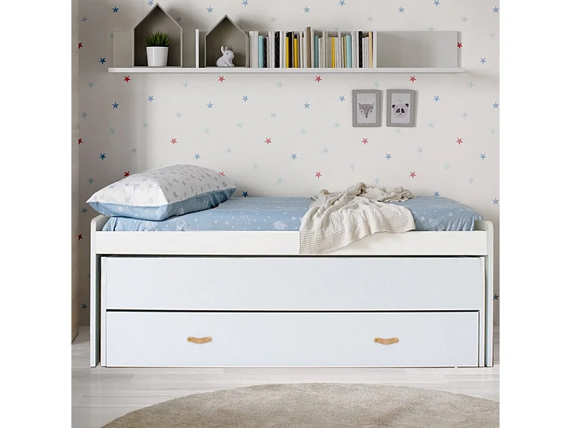 Cama compacta 90 branca com dois camas + 2 gavetas Aurora 90x190cm