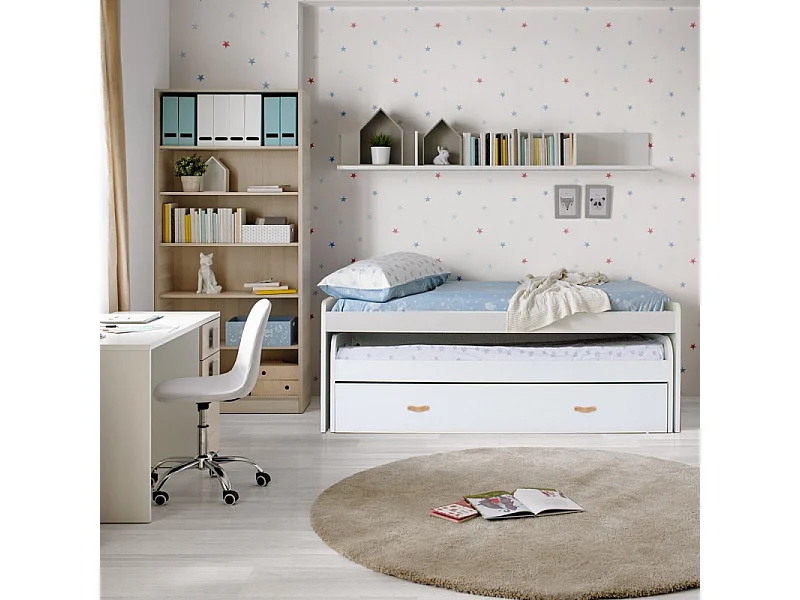 Cama compacta 90 branca com dois camas + 2 gavetas Aurora 90x190cm
