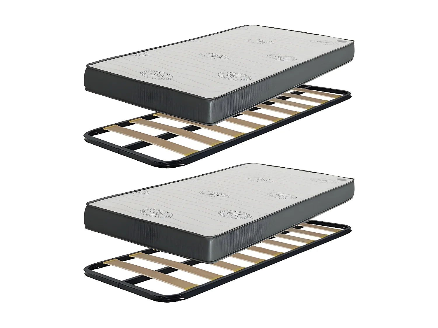 Lit + étagère aggloméré rose + sommiers et matelas 65x199x96cm