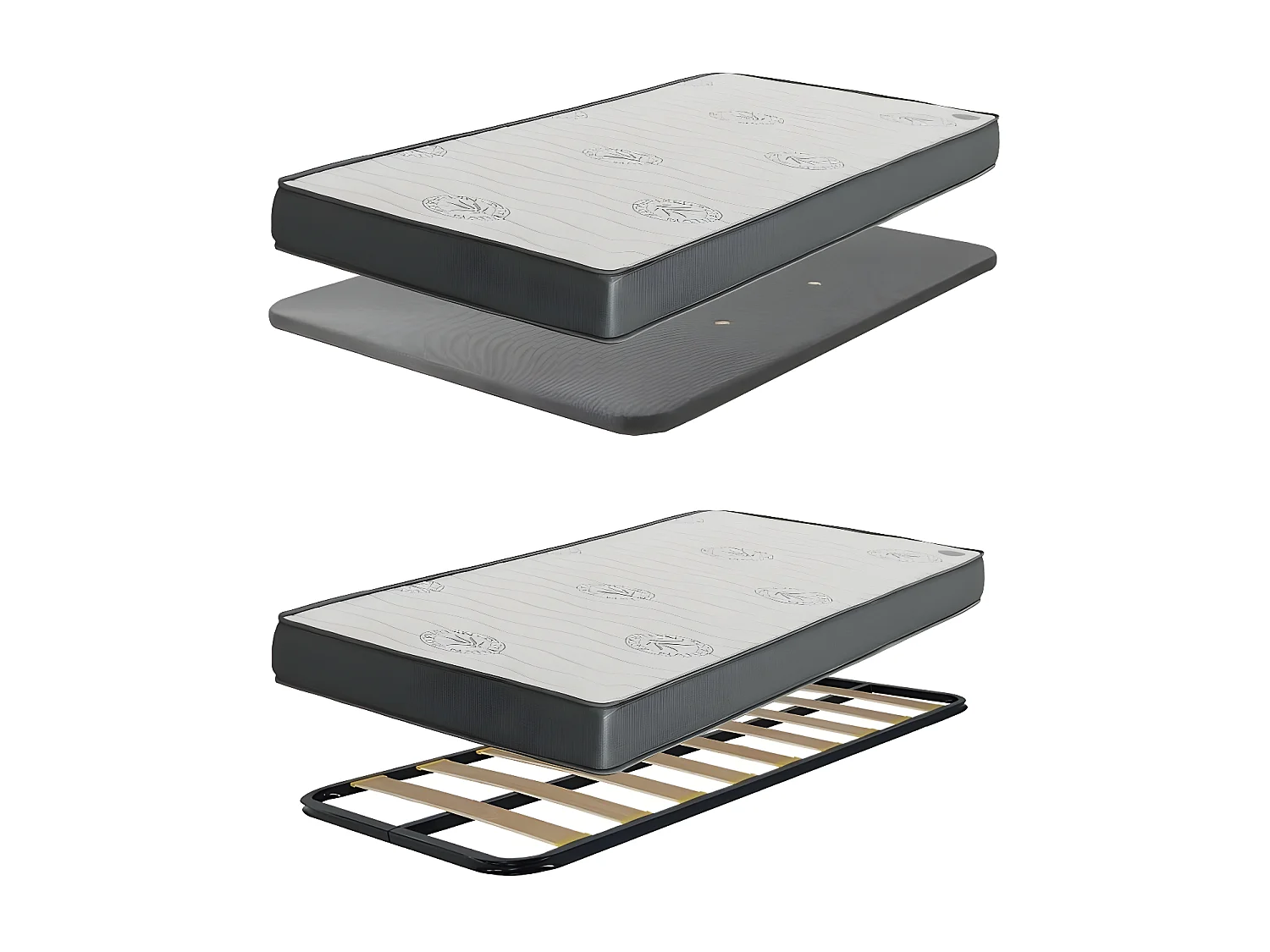 Lit + étagère aggloméré rose + sommiers et matelas 65x199x96cm