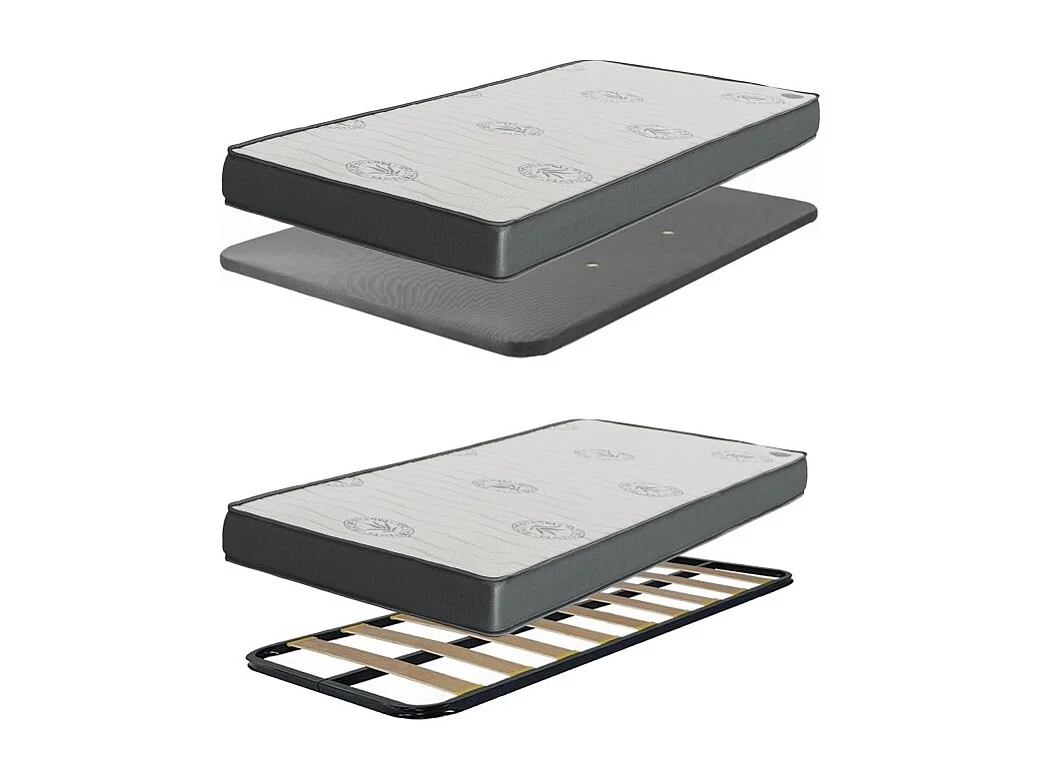 Lit + étagère aggloméré rose + sommiers et matelas 65x199x96cm