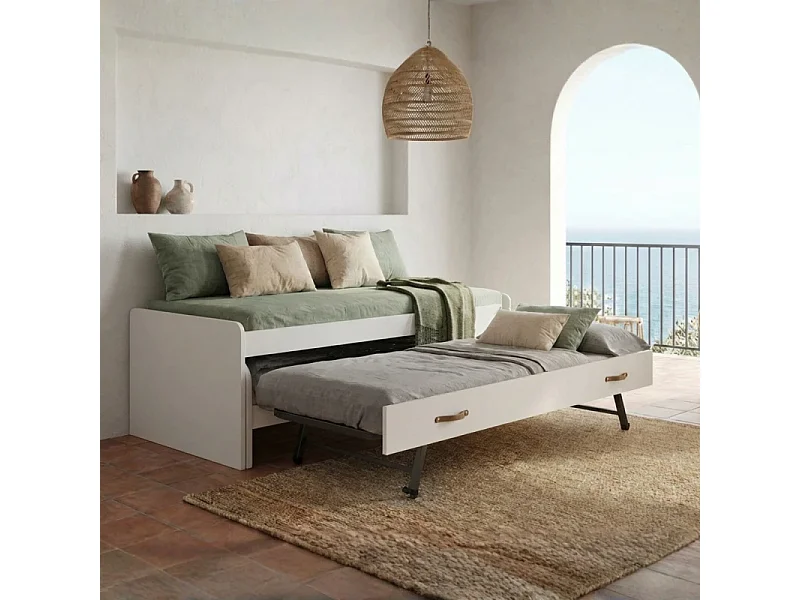 Cama triple aglomerado blanco con somieres 105x200cm