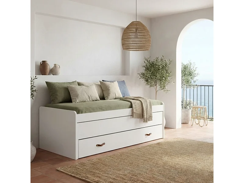 Cama triple aglomerado blanco con somieres 105x200cm