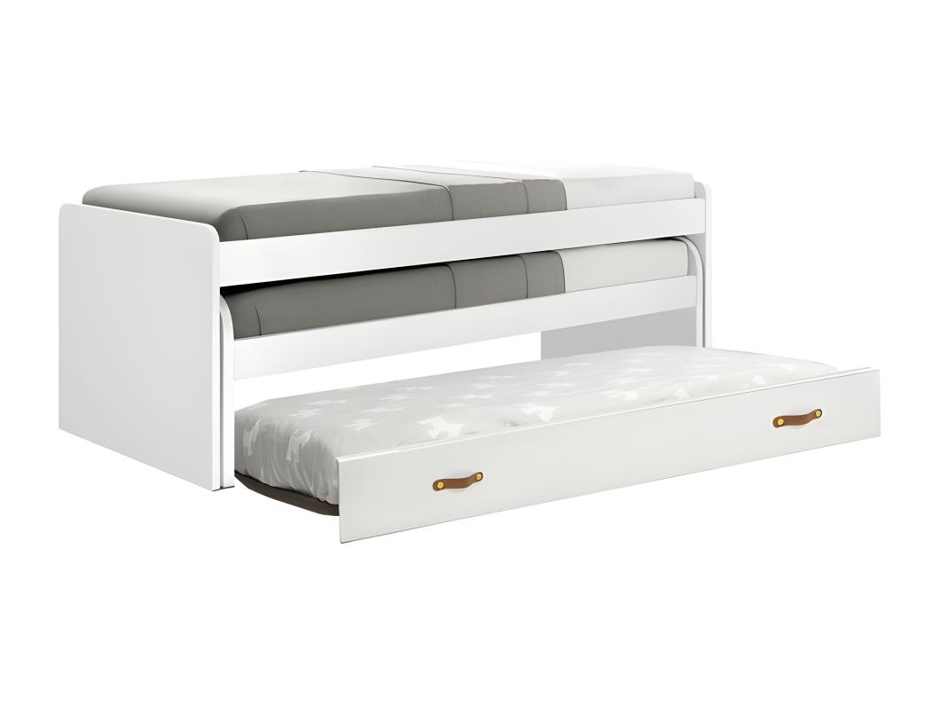 Cama triple aglomerado blanco con somieres 105x200cm