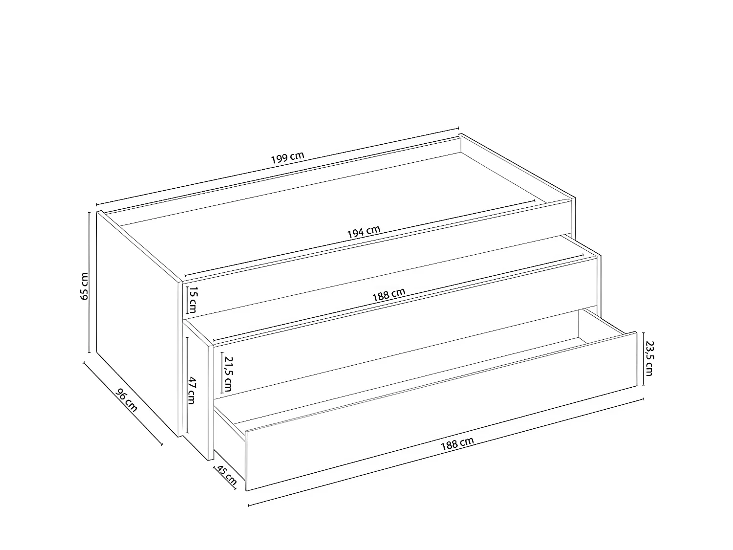 Bett und Regal ohne Lattenrost und Matratzen rosa 65x199x96cm