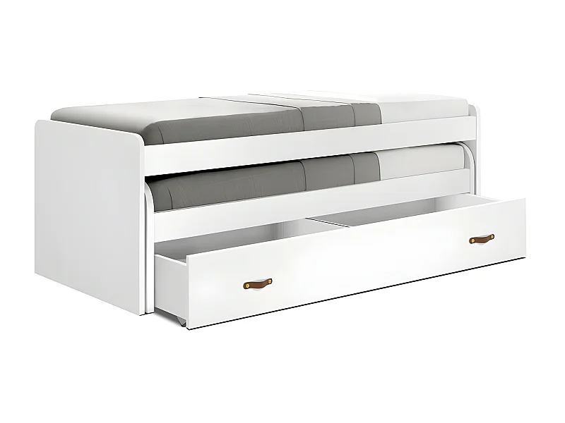 Cama + gavetas aglomerado branco com estrados e colchões 105x200cm